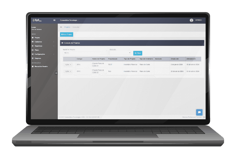 SPFWeb no desktop - Sistema de Manejo Florestal